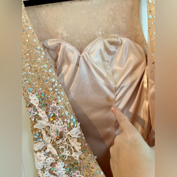 JOVANI Vintage Tan Floral Embellished Sequin Jeweled Midi Dress, Size 2 - Picture 10 of 16